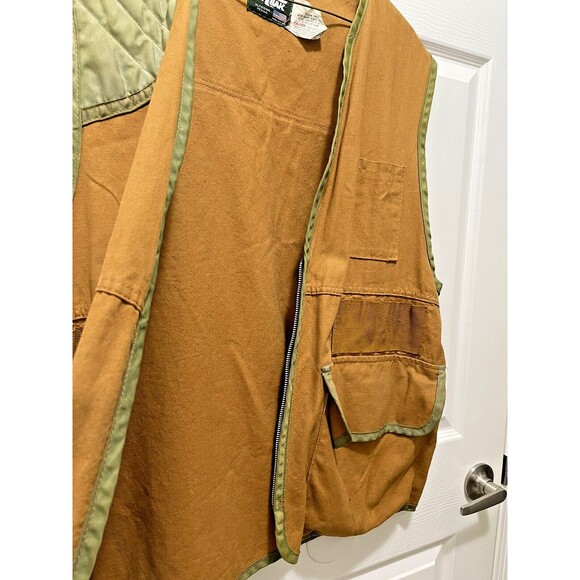 Vintage SafTBak Canvas Hunting Vest Mens XL Brown Green Made in USA Game Bag - Picture 2 of 9